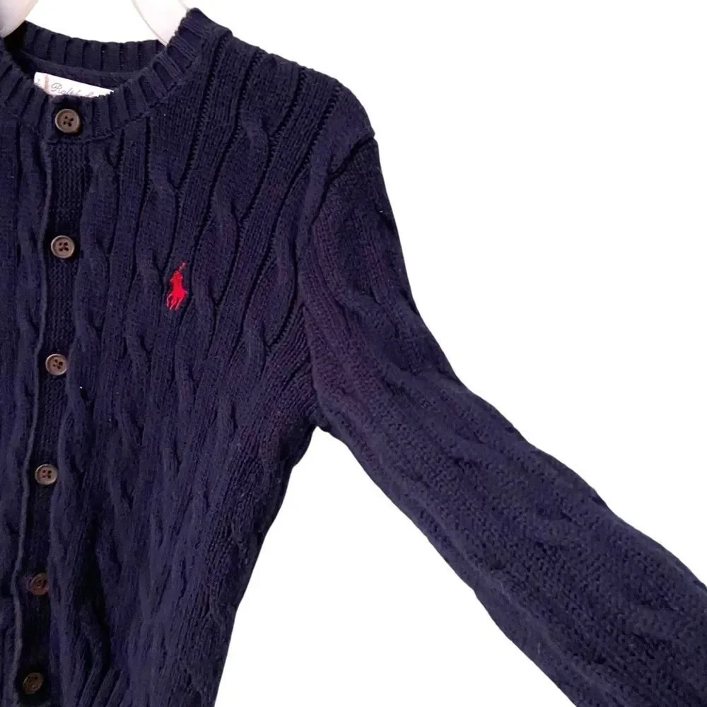 Ralph Lauren Dark Blue Knit Cotton V-Neck Cardigan Sweater in Size 24M